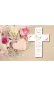 Preview: Personalisiertes Wandkreuz zur Taufe | Geschenk zur Taufe für Kinder | Kreuz mit rosa Blumen